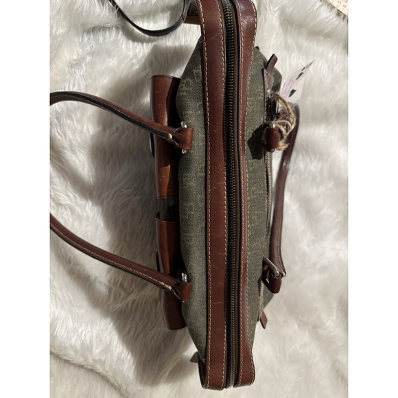 Y2K Vintage Dooney & Bourke Green Logo Canvas Leather Double Pocket Tote - Picture 7 of 14